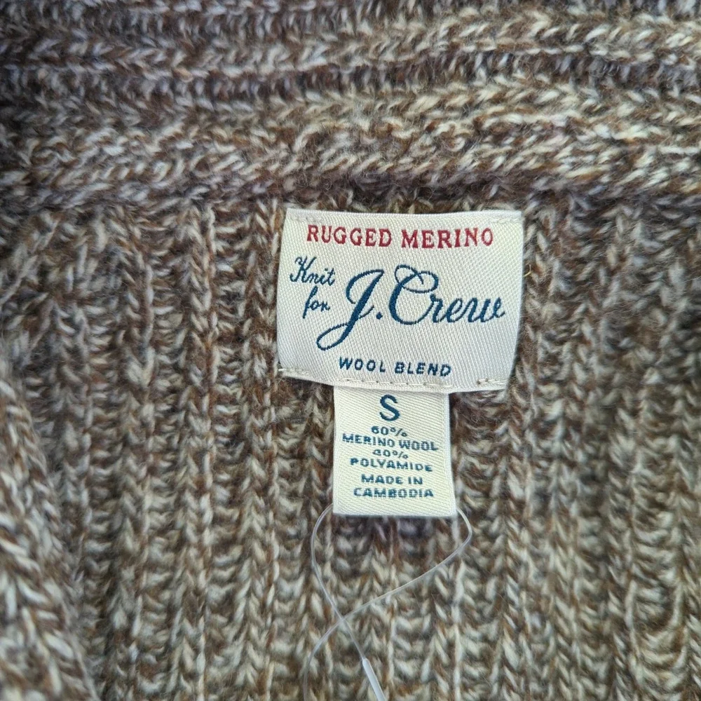 J. Crew Rugged Merino Wool Blend Shawl Collar Cardigan Sweater Men's Small Brown